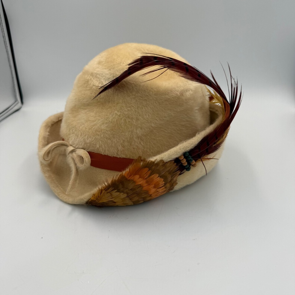 Vintage 50s Bellini Originals Martelle Faux Fur Feather Cloche Hat West Germany